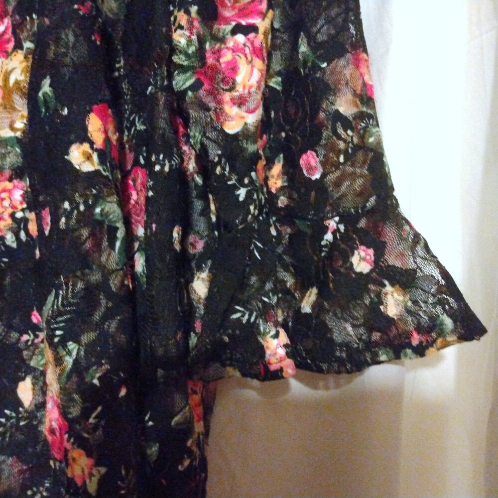 Sweet Rain Floral Mesh Fringe Kimono Beach Cover-Up M Whimsigoth Boho Festival - Picture 6 of 10